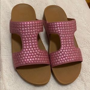 Fitflop Pink Virginia Stud H-Bar Slides Sandals